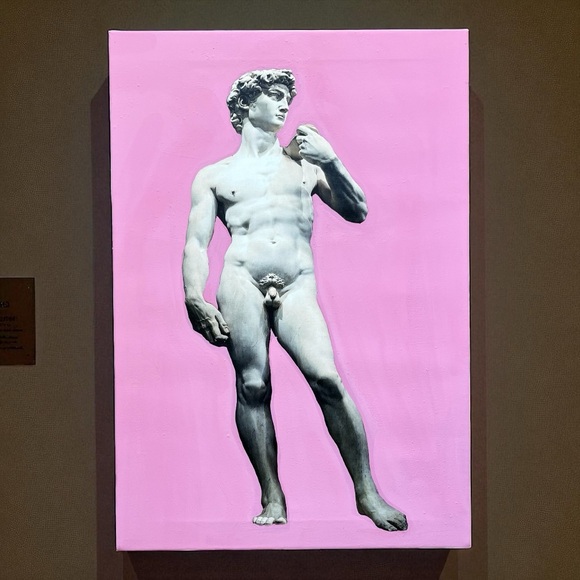 David Statue Canvas Print with Pink Acrylic Background (18x26) - Picture 1 of 10